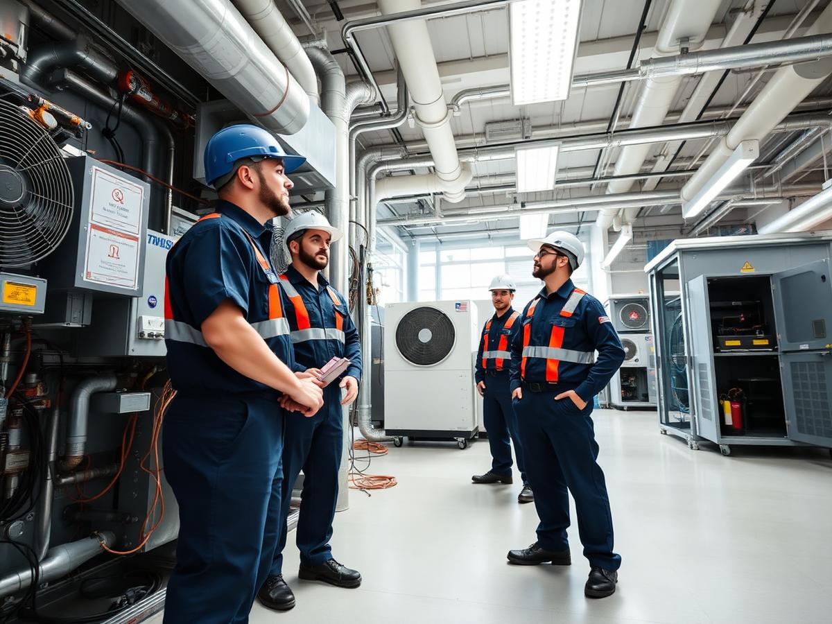 Maintenance engineers in a commercial plant room